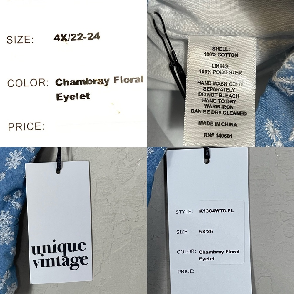 Unique Vintage Chambray Floral Denim Eyelet Jayne Swing Skirt Size 4X NWT - Picture 7 of 16